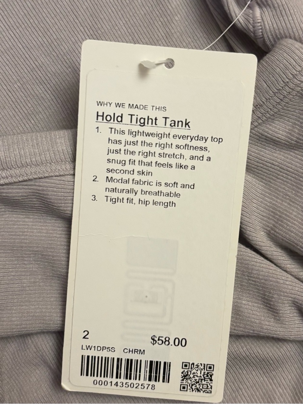 NWT Lululemon Hold Tight Tank Top Chrome Grey Size 2 Ribbed Crewneck - Picture 6 of 6